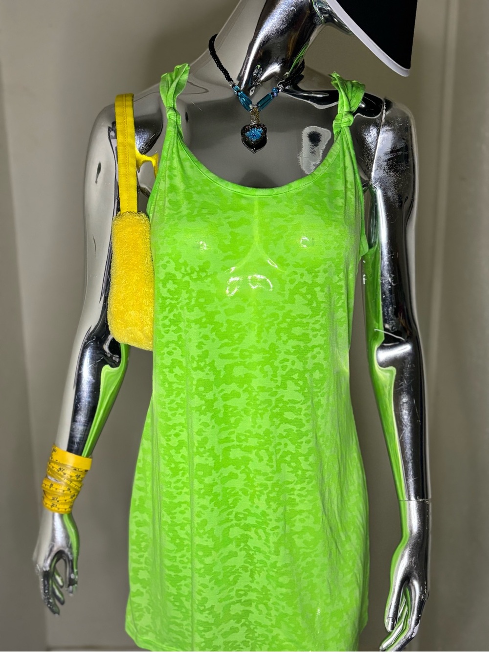 feathers Neon Green Tie-Shoulder Tank Top